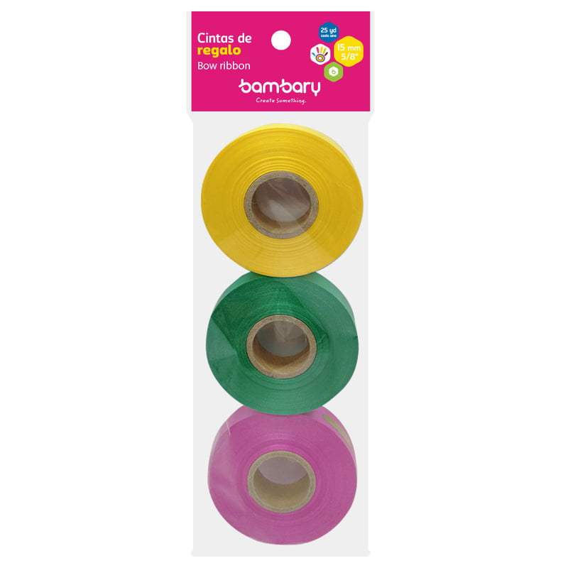Cinta de Regalo 15 mm x 25 yd A/S 3 Und Básicos Multicolor 1 Cinta de Regalo 15 mm x 25 yd A/S 3 Und Básicos Multicolor 1